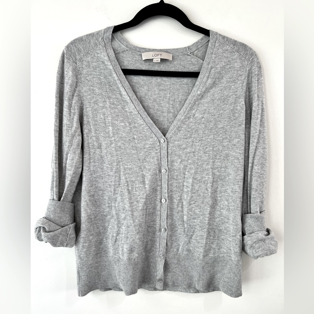 Loft. Heather gray. Cardigan. Medium.